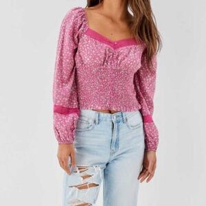 American Eagle Pink Cropped Long Sleeve Top NWT Size M